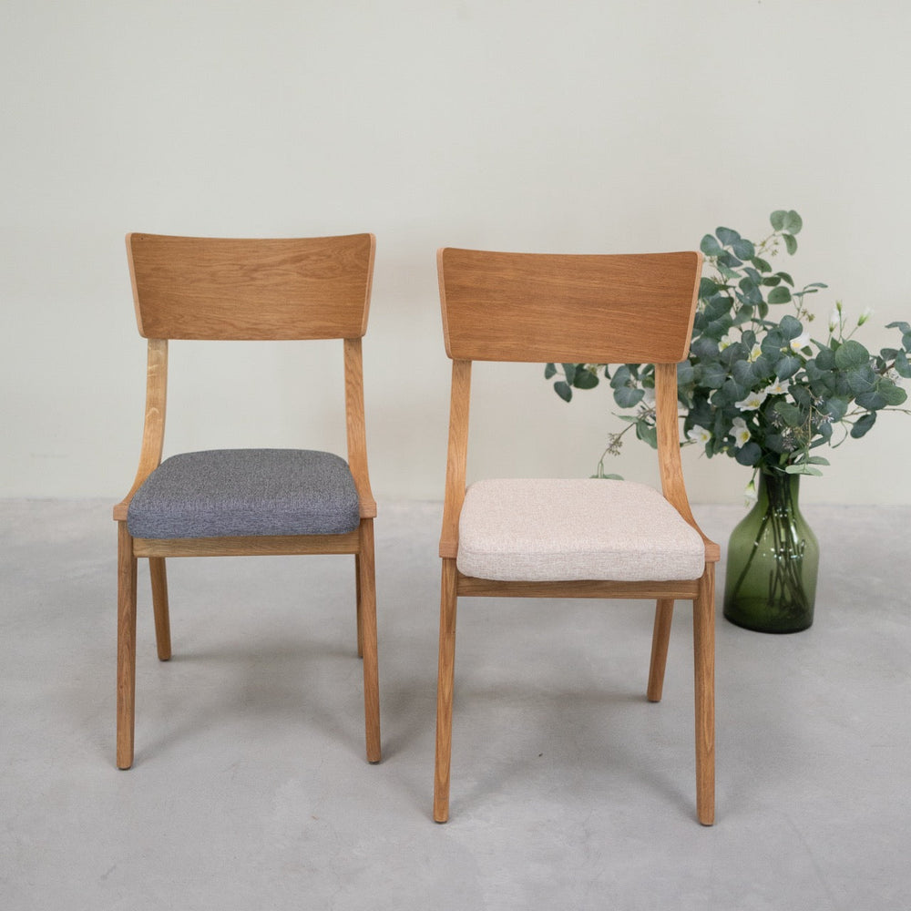 Chaise en bois massif de chêne Lucas, revêtement Gris/Beige - Lot de 2 ou 4 chaises - VESKOR