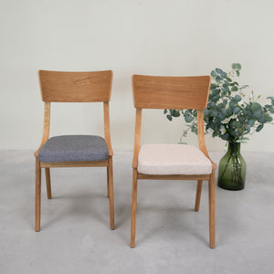 Chaise en bois massif de chêne Lucas, revêtement Gris/Beige - Lot de 2 ou 4 chaises - VESKOR