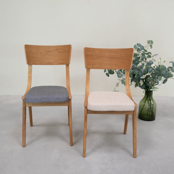 Chaise en bois massif de chêne Lucas, revêtement Gris/Beige - Lot de 2 ou 4 chaises - VESKOR