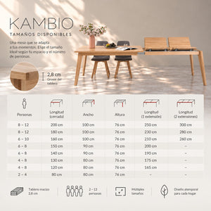 Table de salle à manger extensible en chêne massif avec 2 rallonges KAMBIO 2 - VESKOR