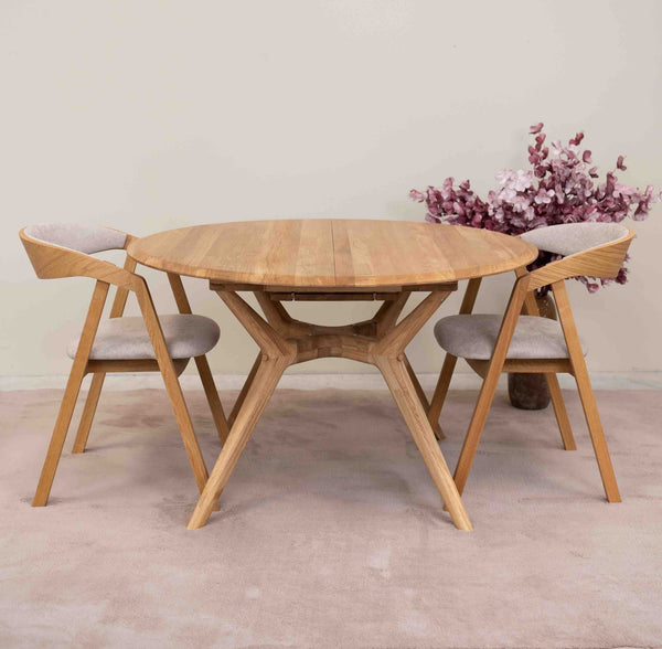 Table à manger ronde extensible en bois massif de chêne Carmen - NordicStory