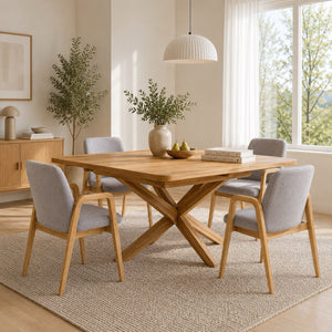 Chaise de salle à manger en bois massif de chêne Chill, revêtement en tissu Gris / Beige – Lot de 2 ou 4 chaises - VESKOR