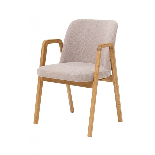 Chaise de salle à manger en bois massif de chêne Chill, revêtement en tissu Gris / Beige – Lot de 2 ou 4 chaises - VESKOR