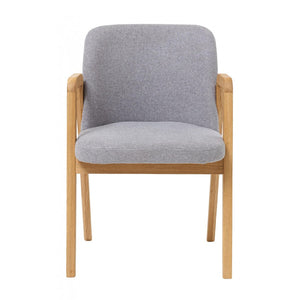 Chaise de salle à manger en bois massif de chêne Chill, revêtement en tissu Gris / Beige – Lot de 2 ou 4 chaises - VESKOR
