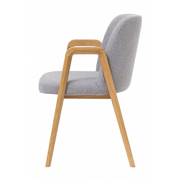 Chaise de salle à manger en bois massif de chêne Chill, revêtement en tissu Gris / Beige – Lot de 2 ou 4 chaises - VESKOR