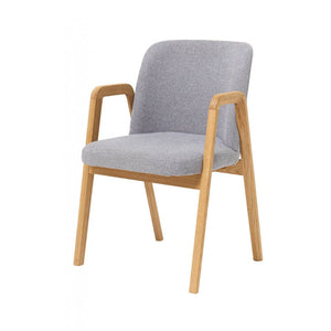 Chaise de salle à manger en bois massif de chêne Chill, revêtement en tissu Gris / Beige – Lot de 2 ou 4 chaises - VESKOR