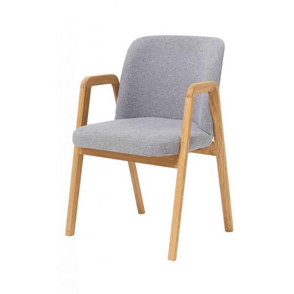 Chaise de salle à manger en bois massif de chêne Chill, revêtement en tissu Gris / Beige – Lot de 2 ou 4 chaises - VESKOR