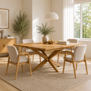 Chaise de salle à manger en bois massif de chêne Chill, revêtement en tissu Gris / Beige – Lot de 2 ou 4 chaises - VESKOR