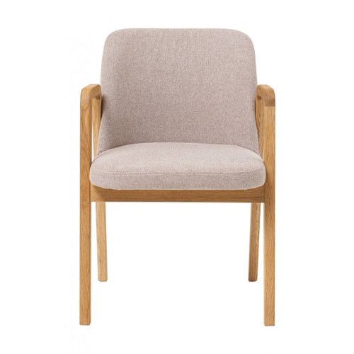 Chaise de salle à manger en bois massif de chêne Chill, revêtement en tissu Gris / Beige – Lot de 2 ou 4 chaises - VESKOR