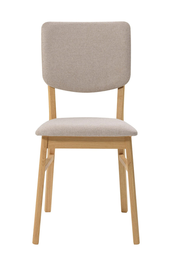 Chaise de salle à manger en bois massif de chêne Tallin, revêtement en tissu Gris / Beige – Lot de 2 ou 4 chaises - VESKOR