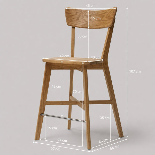 Tabouret de bar avec dossier en bois massif de chêne Diana – NordicStory