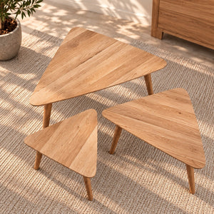 Ensemble de 3 tables basses empilables en bois de hêtre massif NOSTALGIA - VESKOR