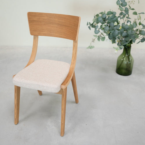 Chaise en bois massif de chêne Lucas, revêtement Gris/Beige - Lot de 2 ou 4 chaises - VESKOR