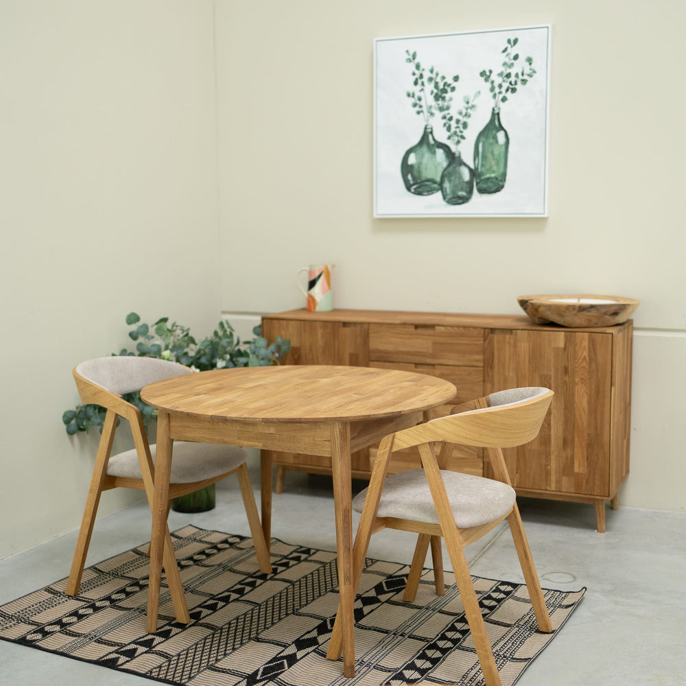 Table à manger ronde extensible en chêne massif Escandi 3 – 100-130 x 100 x 75 cm - NordicStory