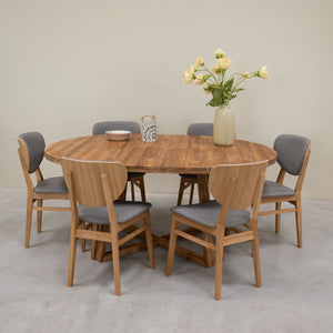 Chaise de salle à manger en bois massif de chêne Nova, revêtement en tissu Gris Nordique/Beige – Lot de 2 ou 4 chaises - NordicStory