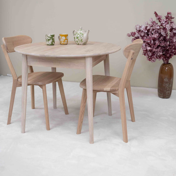Table à manger ronde extensible en chêne massif Escandi 3 – 100-130 x 100 x 75 cm - NordicStory