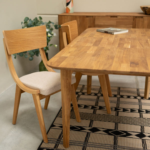 Chaise en bois massif de chêne Lucas, revêtement Gris/Beige - Lot de 2 ou 4 chaises - VESKOR