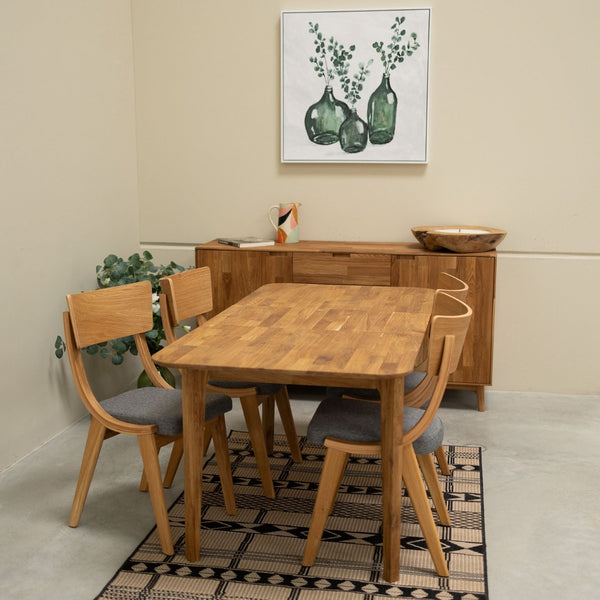 Chaise en bois massif de chêne Lucas, revêtement Gris/Beige - Lot de 2 ou 4 chaises - VESKOR