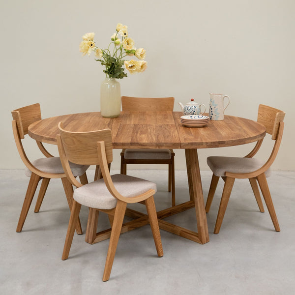 Chaise en bois massif de chêne Lucas, revêtement Gris/Beige - Lot de 2 ou 4 chaises - VESKOR