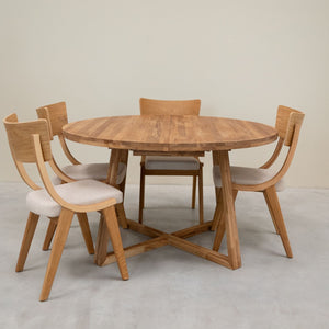 Chaise en bois massif de chêne Lucas, revêtement Gris/Beige - Lot de 2 ou 4 chaises - VESKOR