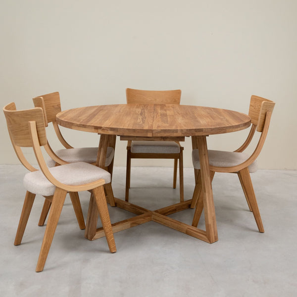 Chaise en bois massif de chêne Lucas, revêtement Gris/Beige - Lot de 2 ou 4 chaises - VESKOR