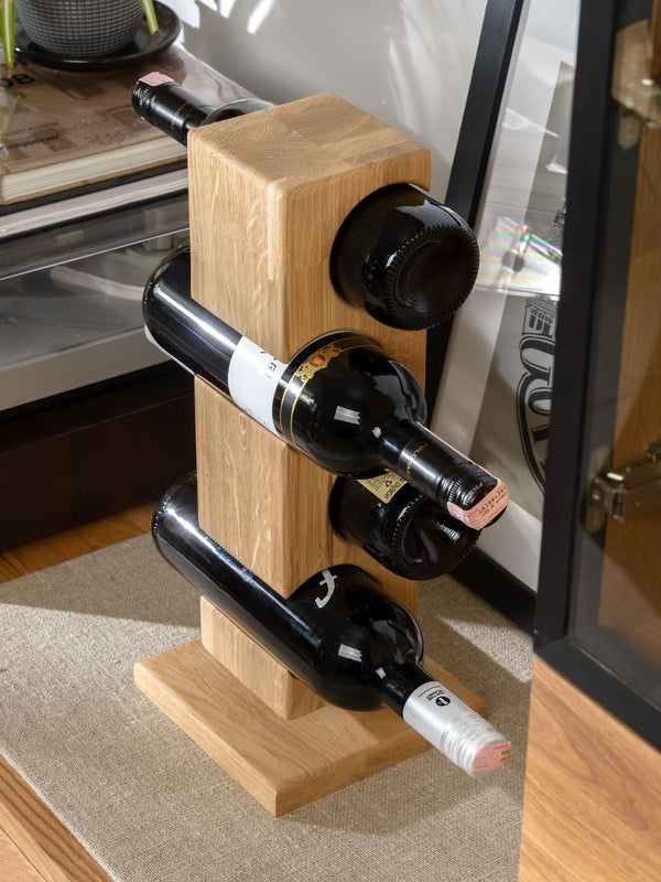 Porte-bouteilles en bois massif de chêne ALMA – Pour 4 bouteilles de vin - NordicStory