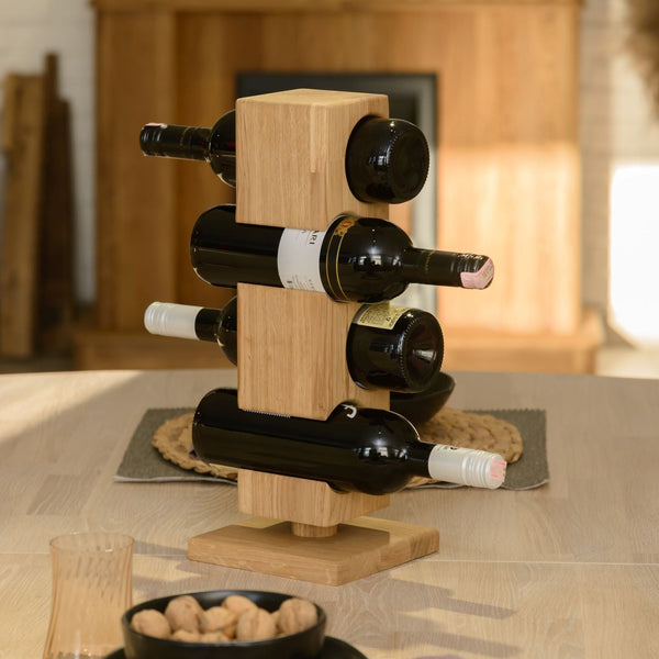 Porte-bouteilles en bois massif de chêne ALMA – Pour 4 bouteilles de vin - NordicStory