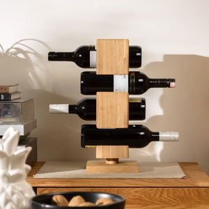 Porte-bouteilles en bois massif de chêne ALMA – Pour 4 bouteilles de vin - NordicStory