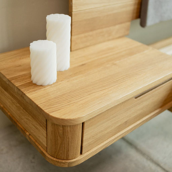 Lit en bois massif de chêne Alina avec tête de lit et 2 chevets flottants – 140 x 200 cm / 160 x 200 cm / 180 x 200 cm / 200 x 200 cm - NordicStory