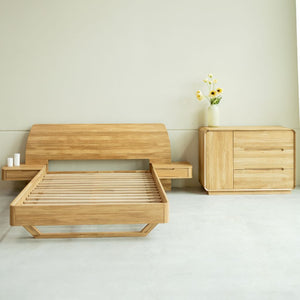 Lit en bois massif de chêne Alina avec tête de lit et 2 chevets flottants – 140 x 200 cm / 160 x 200 cm / 180 x 200 cm / 200 x 200 cm - NordicStory