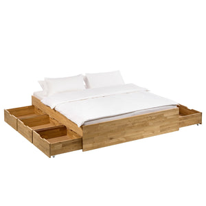 Lit avec rangement en bois massif de chêne Sofia – 140 x 200 cm / 160 x 200 cm / 180 x 200 cm - NordicStory