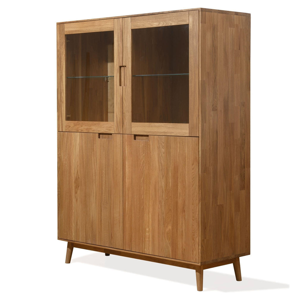 Buffet vitrine en bois massif de chêne Escandi 3 – 120 x 45 x 155 cm - NordicStory