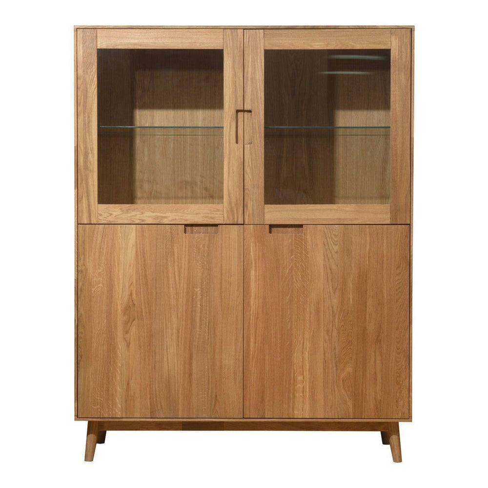 Buffet vitrine en bois massif de chêne Escandi 3 – 120 x 45 x 155 cm - NordicStory