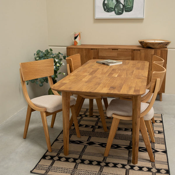 Chaise en bois massif de chêne Lucas, revêtement Gris/Beige - Lot de 2 ou 4 chaises - VESKOR