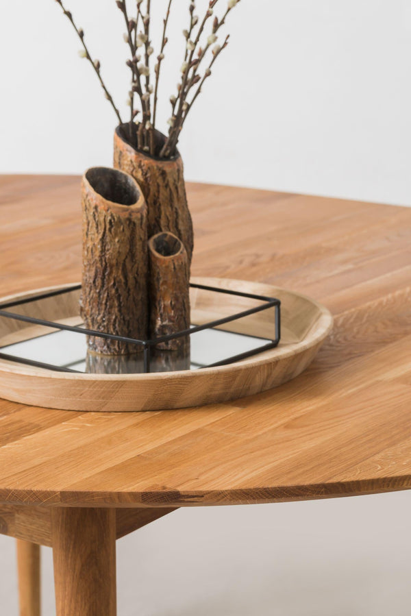 Table à manger ronde extensible en chêne massif Escandi 3 – 100-130 x 100 x 75 cm - NordicStory