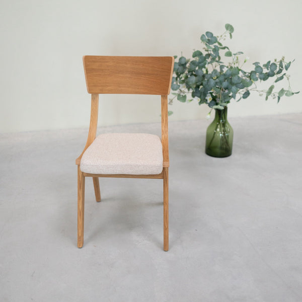 Chaise en bois massif de chêne Lucas, revêtement Gris/Beige - Lot de 2 ou 4 chaises - VESKOR