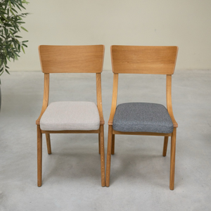 Chaise en bois massif de chêne Lucas, revêtement Gris/Beige - Lot de 2 ou 4 chaises - NordicStory