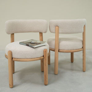 Chaise en bois massif de chêne Lova, revêtement Ecru - Lot de 2 chaises - VESKOR