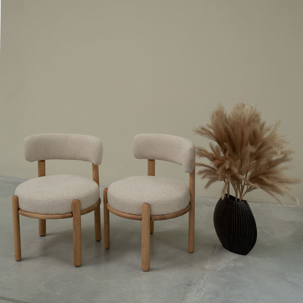 Chaise en bois massif de chêne Lova, revêtement Ecru - Lot de 2 chaises - VESKOR