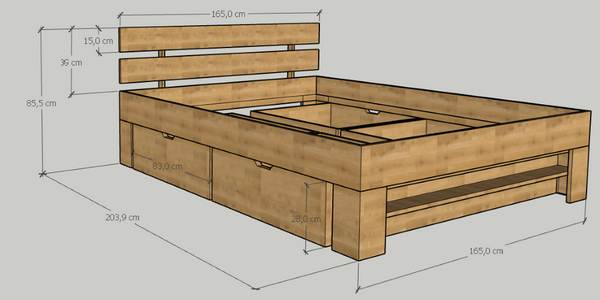 Lit en bois massif de chêne avec rangement Uppsala - VESKOR