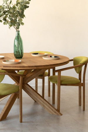 Chaise de salle à manger en bois massif de chêne Alexis, revêtement en tissu Vert Pomme – Lot de 2 ou 4 chaises - NordicStory