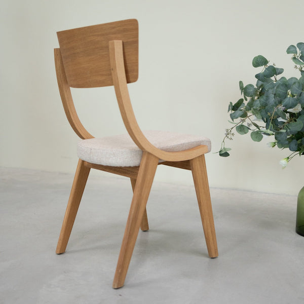 Chaise en bois massif de chêne Lucas, revêtement Gris/Beige - Lot de 2 ou 4 chaises - VESKOR