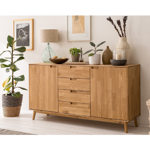 Buffet en bois massif de chêne Escandi 3 – 160 x 45 x 84,5 cm - NordicStory