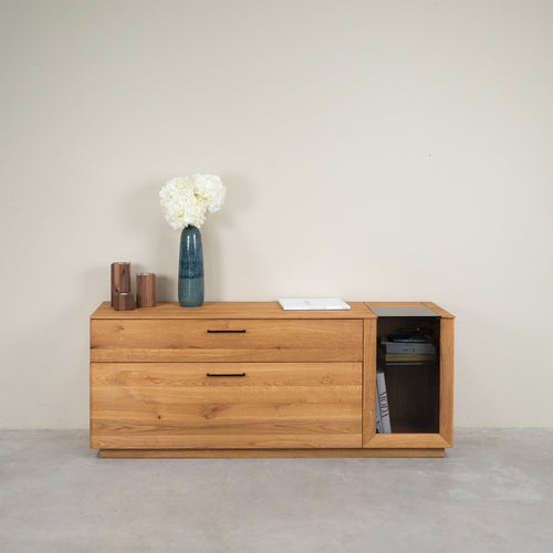 Buffet vitré en bois massif de chêne Arvik