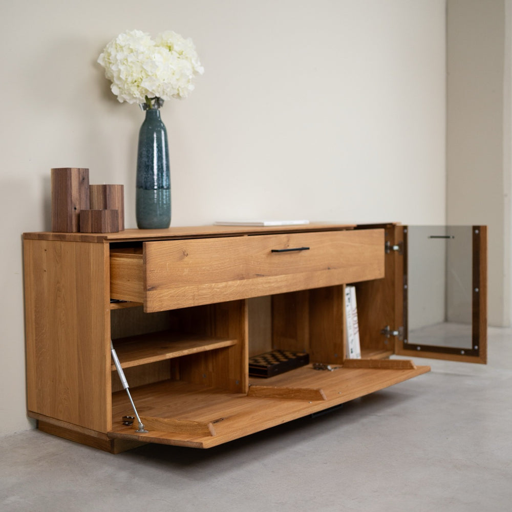 Buffet vitré en bois massif de chêne Arvik