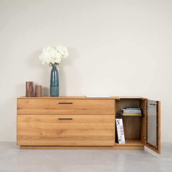 Buffet vitré en bois massif de chêne Arvik