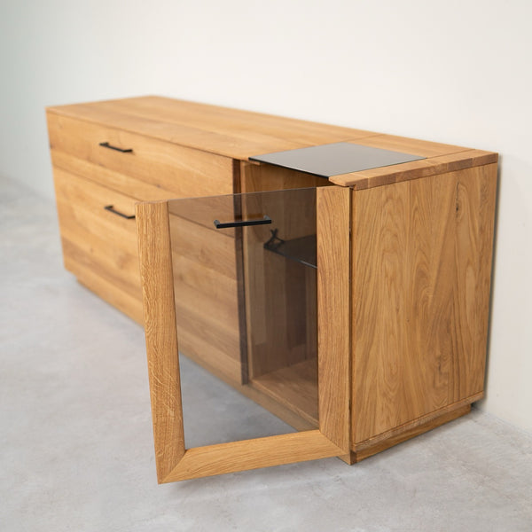 Buffet vitré en bois massif de chêne Arvik