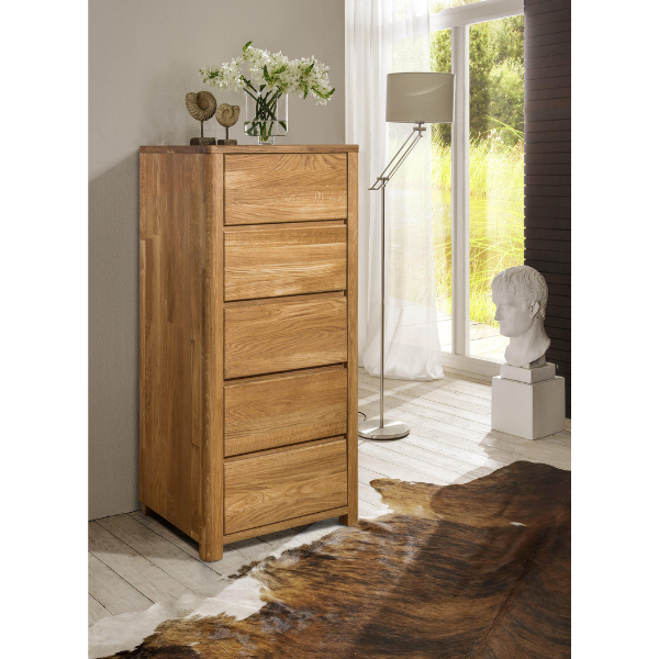 NordicStory Chiffonnier en bois de chĂȘne massif Elsa 5 57 x 44 x 122 cm