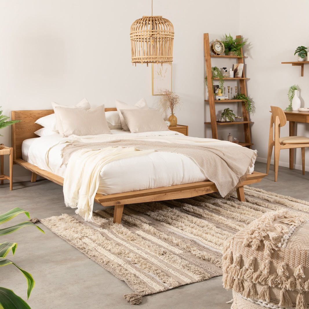 VESKOR Cama matrimonio de madera maciza roble MALMO