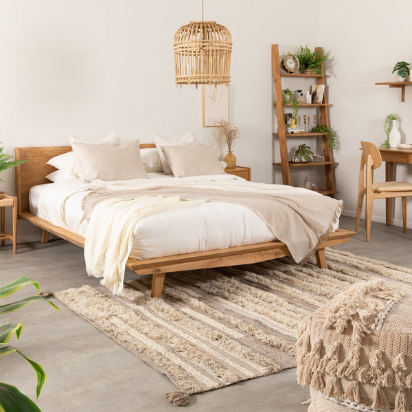 VESKOR Cama matrimonio de madera maciza roble MALMO